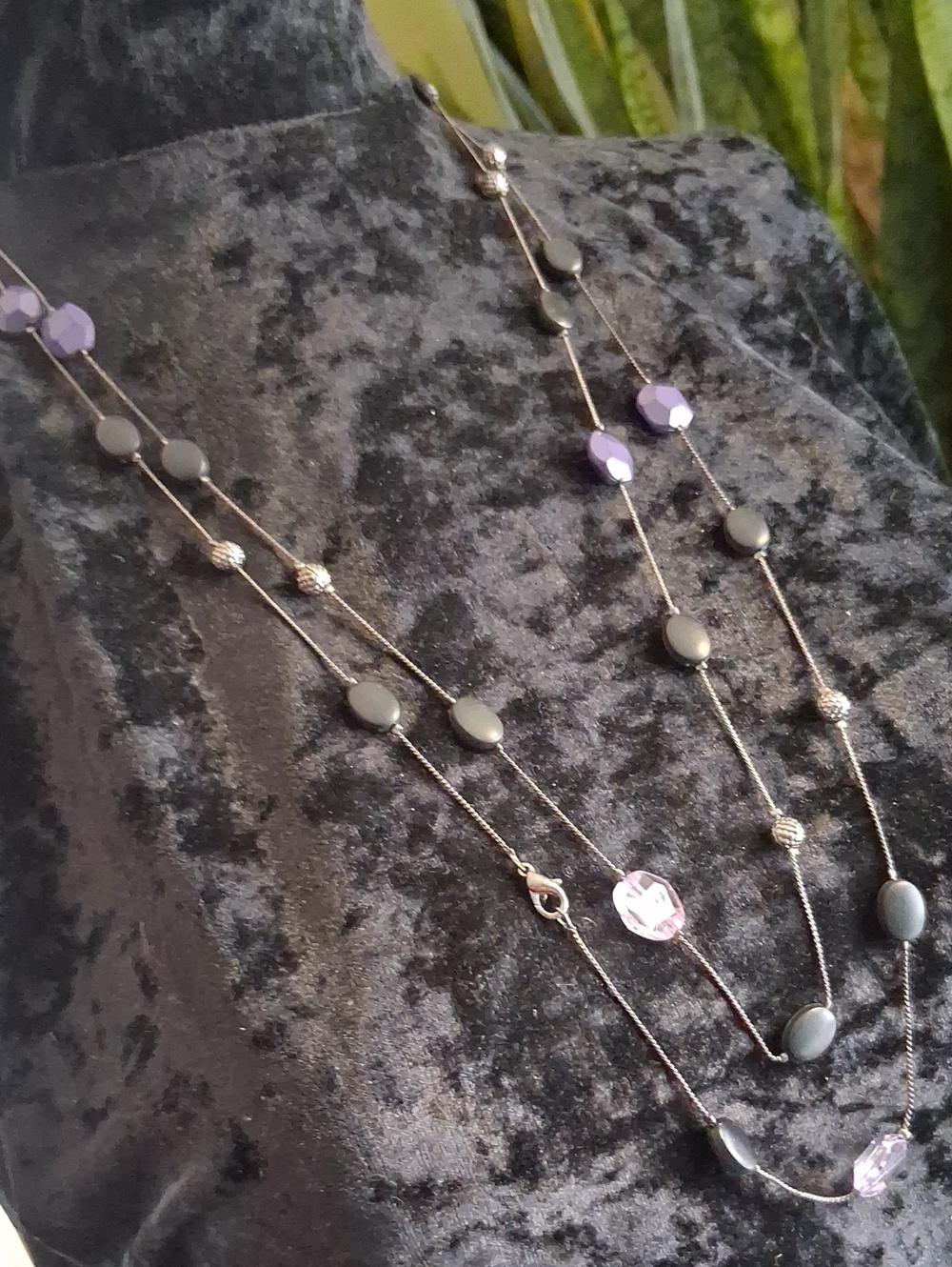 LOFT Multi-Strand Purple and Gray Beaded Layered Necklace
